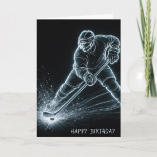Verjaardag Neon Hockeyspeler Op Ijs Kaart