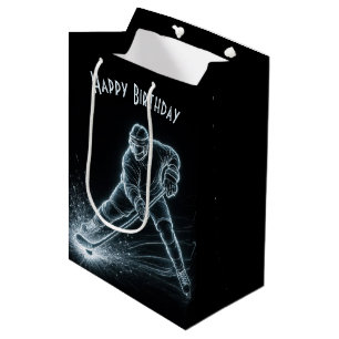 Verjaardag Neon Hockeyspeler Op Ijs Medium Cadeauzakje
