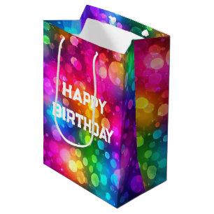 Verjaardag Neon Regenboog Bokeh Lichten Medium Cadeauzakje