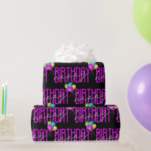 Verjaardag Neon Roze Met Ballonnen Cadeaupapier
