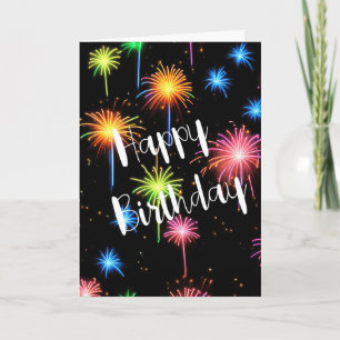 Verjaardag Neon Vuurwerk Op Zwart Kaart