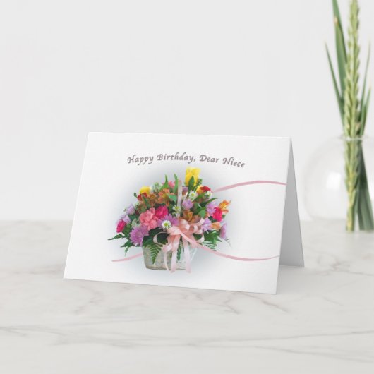 Verjaardag, Nicht, Bloemen in een Mand Kaart (Voorkant)