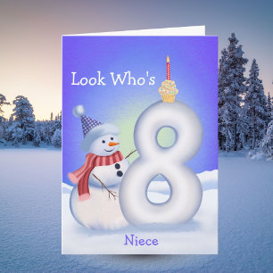 Verjaardag nichtje 8 Winterman Sneeuw Acht  Kaart