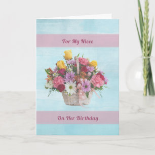 Verjaardag, nichtje, kleurrijke bloemen in een man kaart