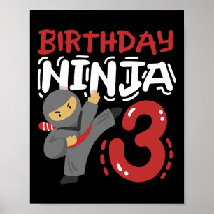 Verjaardag Ninja 3 jaar oud Karate Kinder 3e verja Poster