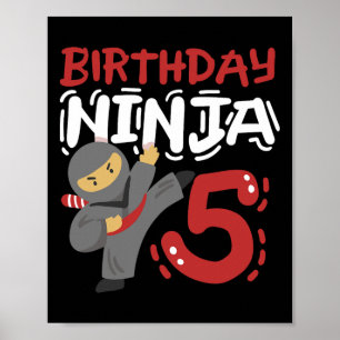 Verjaardag Ninja 5 jaar oud Karate Kinder 5e verja Poster