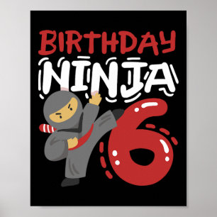 Verjaardag Ninja 6 jaar oud Karate Kinder 6e verja Poster