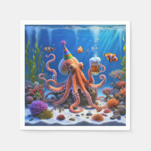 Verjaardag Octopus met een biertje Servet