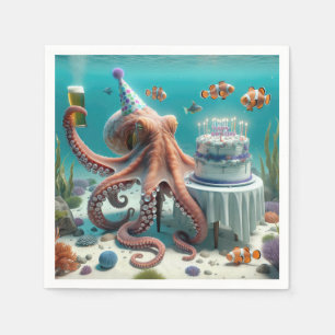 Verjaardag Octopus met een biertje Servet