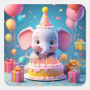 🐘 Verjaardag Olifant Feestje Cadeau Voor Kinderen Vierkante Sticker