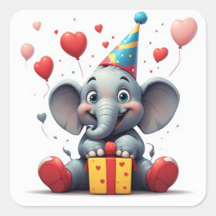 Verjaardag Olifant Met Ballonnen 🐘 Vierkante Sticker