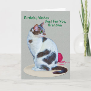 Verjaardag, Oma, Groen-ogige Cat Kaart