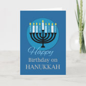 Verjaardag op Hanukkah Menorah op donkerblauw Kaart (Voorkant)