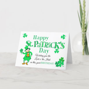 Verjaardag op St. Patrick's Leprechaun Shamrocks K Feestdagen Kaart