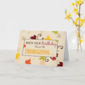 Verjaardag op Thanksgiving Gift Fall Leaves Kaart (Gele Bloem)