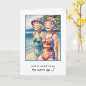 Verjaardag oude dames in badpakken kaart (Gele Bloem)