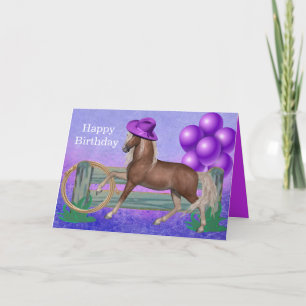 Verjaardag Paard Met Paarse Hoed en Ballonnen Kaart