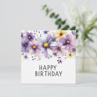 verjaardag paarse bloemen kaart