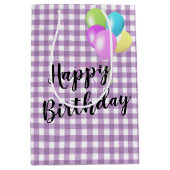 Verjaardag Paarse en witte Gingham Medium Cadeauzakje (Voorkant)