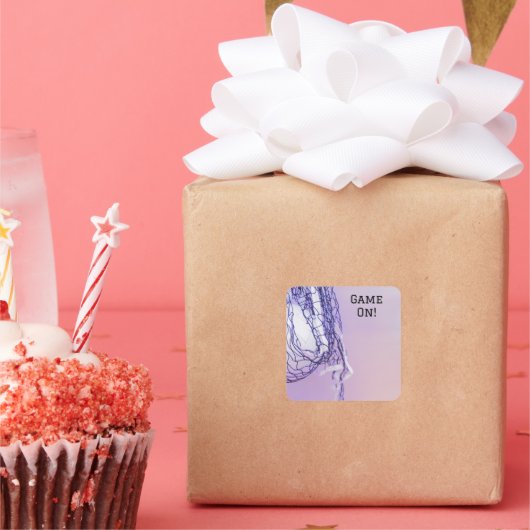 Verjaardag Paarse Net & Volleybal Square Sticker (Feest)