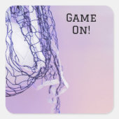 Verjaardag Paarse Net & Volleybal Square Sticker (Voorkant)