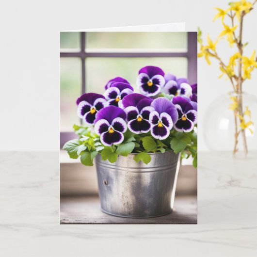 Verjaardag Paarse Pansy boeket Kaart (Gele Bloem)