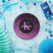 Verjaardag paarse roze glitters monogram luxe papieren bordje (Feest)