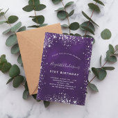 Verjaardag paarse zilveren glitter kaart