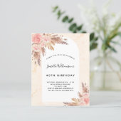 Verjaardag pampas gras roos goud roze uitnodiging (Staand voorkant)