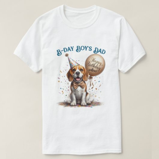 Verjaardag Papa Beagle Hondenballon Custom T-shirt (Design voorkant)