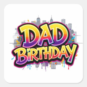 Verjaardag Papa Regenboog Stad Graffiti Vierkante Sticker