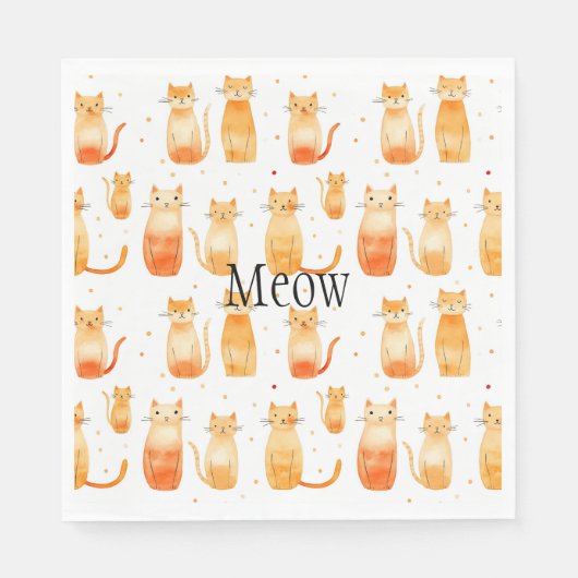 Verjaardag papieren servet met oranje katten (Voorkant)