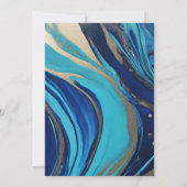 Verjaardag Party-Abstract Flow Art- Blauw en Goud- Kaart (Achterkant)