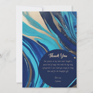 Verjaardag Party-Abstract Flow Art- Blauw en Goud- Kaart