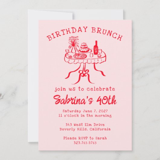 Verjaardag Party Buffet Tafel Hand getrokken Custo Kaart (Voorkant)