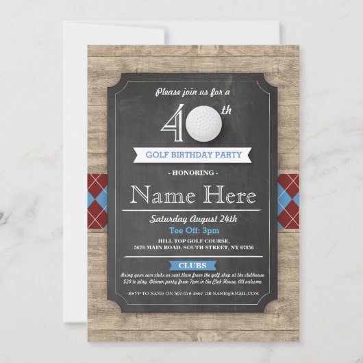 Verjaardag Party Golf Ball 30e 40e 50e Uitnodiging (Voorkant)