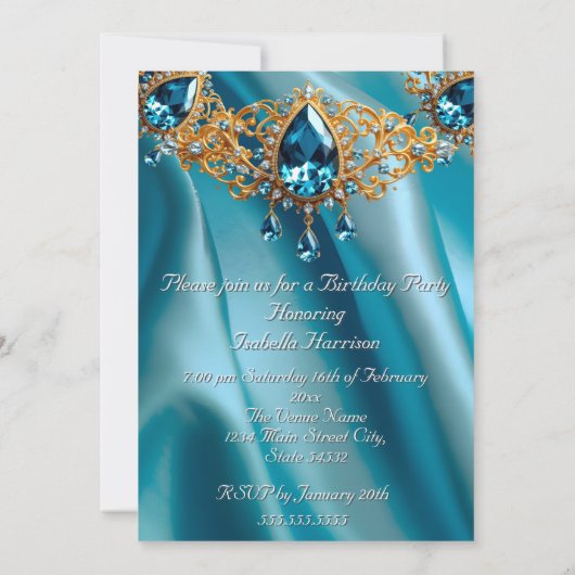 Verjaardag Party Zijdeblauw Topaas juweel Goud Kaart (Achterkant)