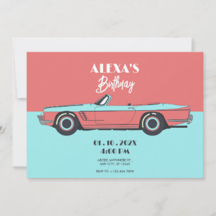 Verjaardag pastelkleur vintage auto kaart
