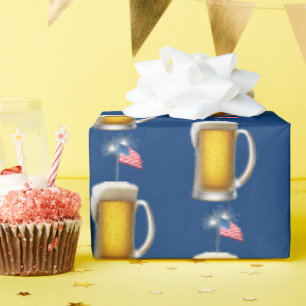 Verjaardag Patriottisch Bier met Sparklers Cadeaupapier