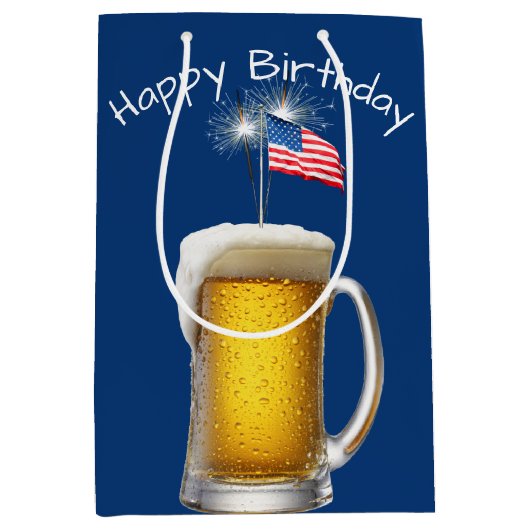Verjaardag Patriottisch Bier met Sparklers Medium Cadeauzakje (Voorkant)