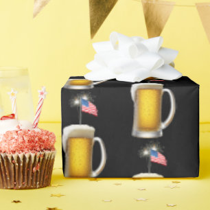 Verjaardag Patriottisch Bier met Vlag en Sparklers Cadeaupapier