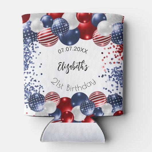 Verjaardag patriottische USA rode witte blauwe vla Blikjeskoeler (Achterkant)