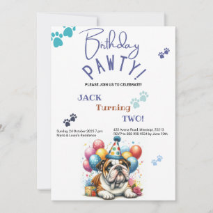 Verjaardag Pawty Bulldog hond gepersonaliseerde ve Kaart