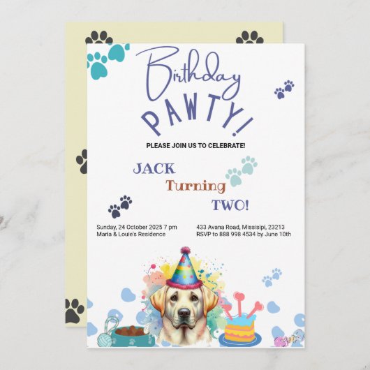 Verjaardag Pawty Labrador Retriever Hond Verjaarda Kaart (Voorkant / Achterkant)