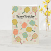 Verjaardag pickleball rackets en ballen kaart (Gele Bloem)