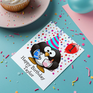 Verjaardag Pinguïn Kids 1 Jaar Oud Kaart