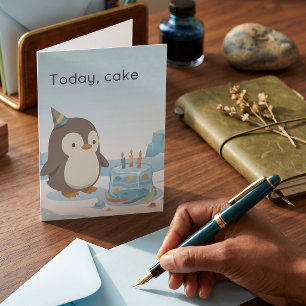 Verjaardag Pinguïn   Vandaag, Taart   Aangepaste V Kaart