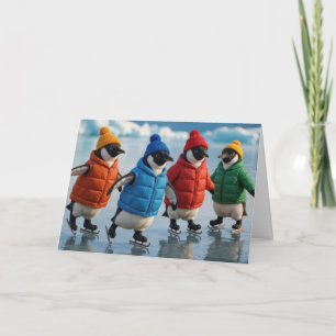 Verjaardag Pinguïns Schaatsen Op een Arctisch Meer Kaart