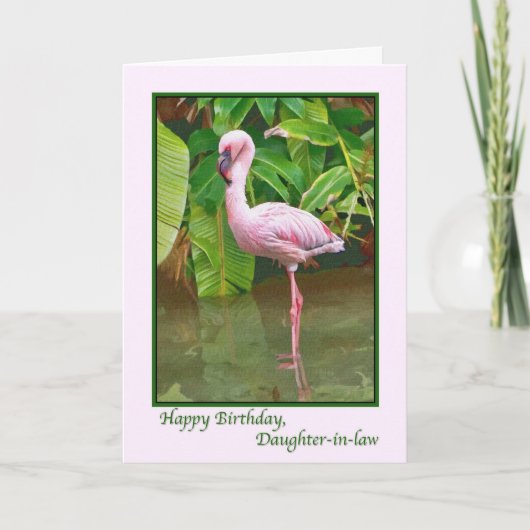 Verjaardag, Pink Flamingo, schoondochter Kaart (Voorkant)