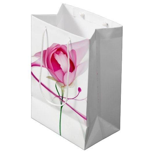 Verjaardag Pink Peony Bud Abstract Medium Cadeauzakje (Voorkant Gekanteld)